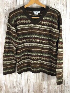 Kathy Ireland V Neck Sweater Women's Earthy Tones Knit Vintage USA Made